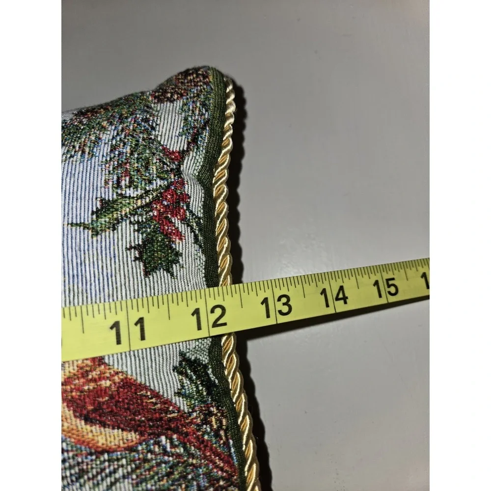 Tapestry Pillow—Friend Christmas Blessing with Cardinals and Poinsettias‎ 12 x 9